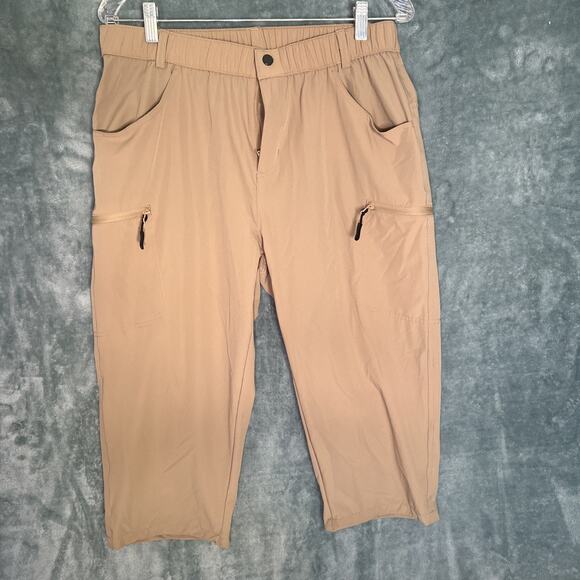 Kuenlun Top Pants - Kuenlun Top Knee Tan Shorts Large Elastic Waist Zippered Pockets, Lightweight